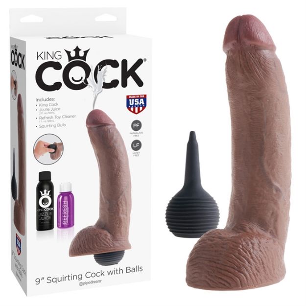 Picture of KING COCK 9" SQUIRTING COCK W/ BALLS BROWN